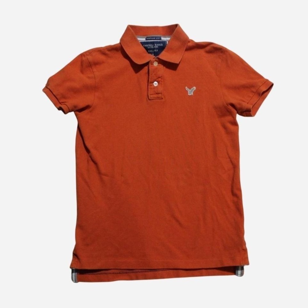 Mens/Unisex Y2K Skater Preppy American Eagle Orange Button Up Polo Shirt - Picture 2 of 8